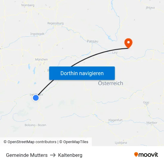Gemeinde Mutters to Kaltenberg map