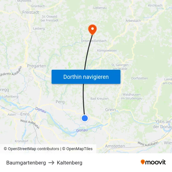 Baumgartenberg to Kaltenberg map