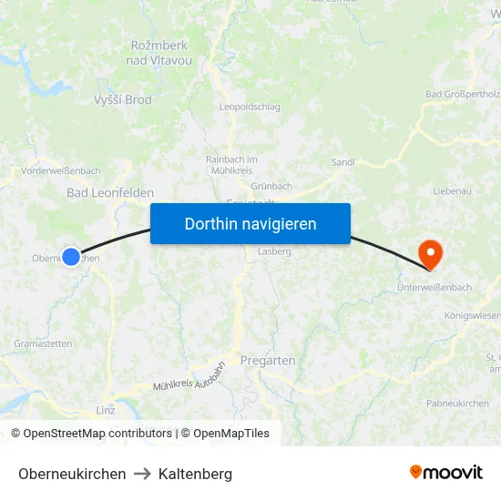 Oberneukirchen to Kaltenberg map