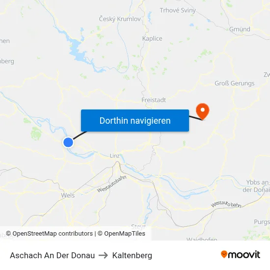 Aschach An Der Donau to Kaltenberg map