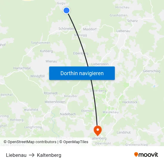 Liebenau to Kaltenberg map