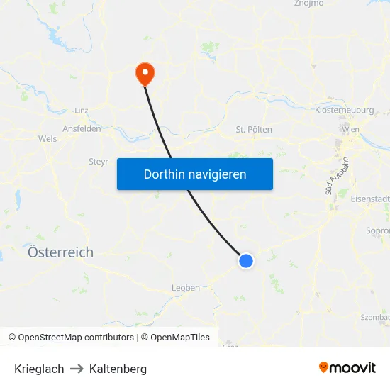 Krieglach to Kaltenberg map
