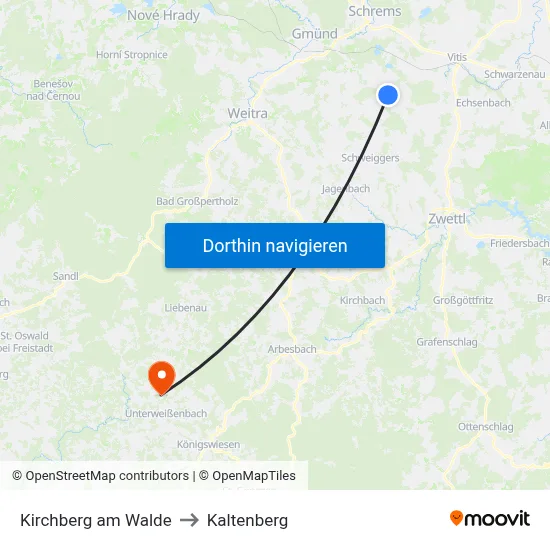 Kirchberg am Walde to Kaltenberg map