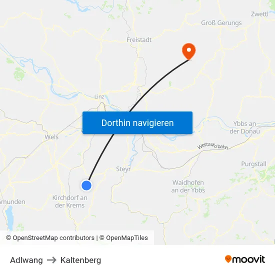 Adlwang to Kaltenberg map