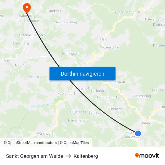 Sankt Georgen am Walde to Kaltenberg map