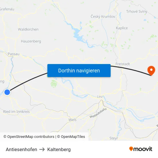 Antiesenhofen to Kaltenberg map