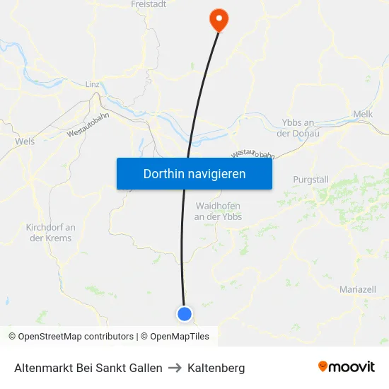 Altenmarkt Bei Sankt Gallen to Kaltenberg map
