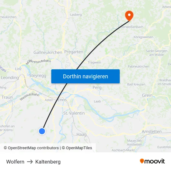 Wolfern to Kaltenberg map