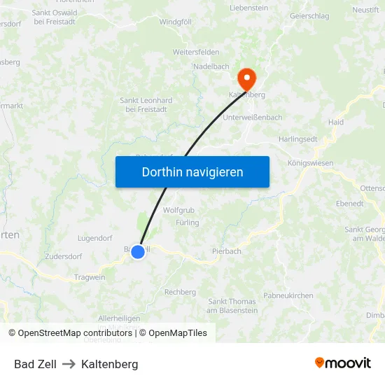 Bad Zell to Kaltenberg map