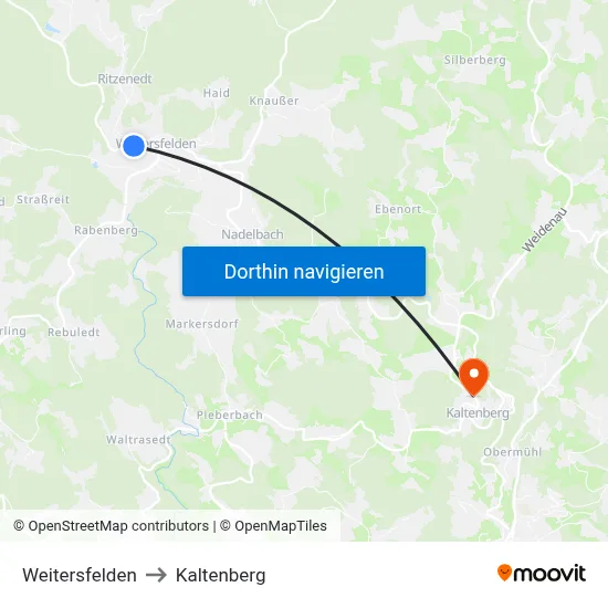 Weitersfelden to Kaltenberg map