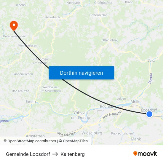 Gemeinde Loosdorf to Kaltenberg map