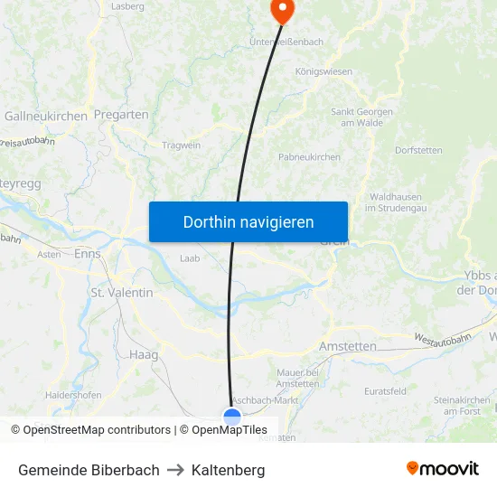 Gemeinde Biberbach to Kaltenberg map