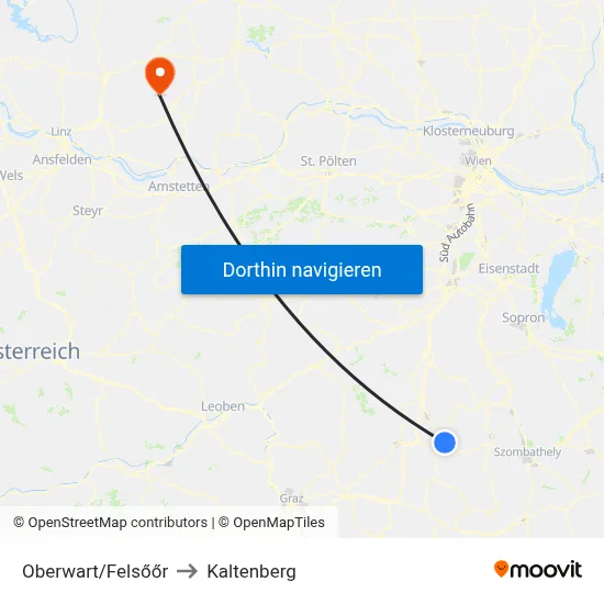 Oberwart/Felsőőr to Kaltenberg map