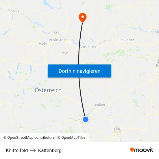 Knittelfeld to Kaltenberg map