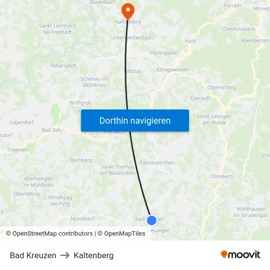 Bad Kreuzen to Kaltenberg map