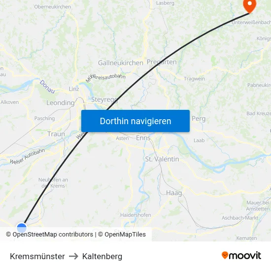 Kremsmünster to Kaltenberg map