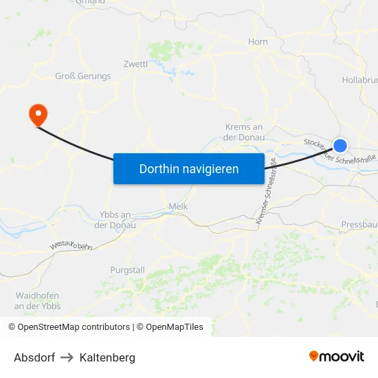 Absdorf to Kaltenberg map