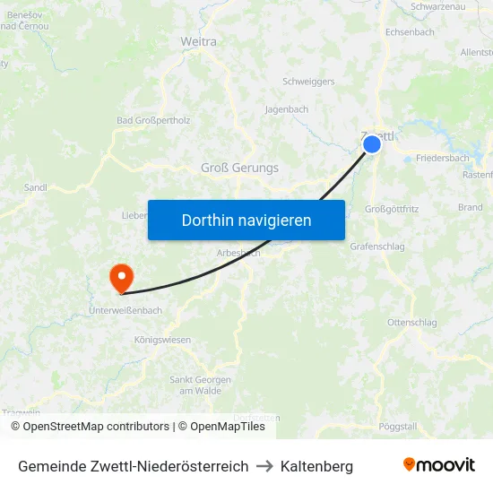Gemeinde Zwettl-Niederösterreich to Kaltenberg map