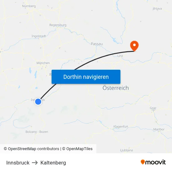 Innsbruck to Kaltenberg map