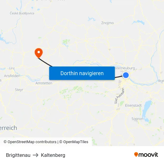 Brigittenau to Kaltenberg map