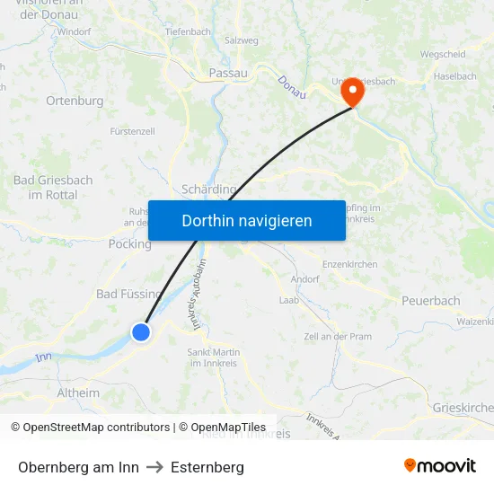 Obernberg am Inn to Esternberg map