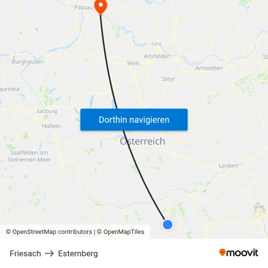 Friesach to Esternberg map