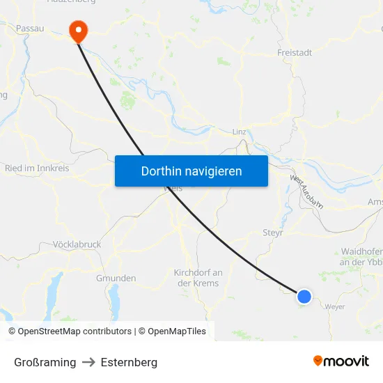 Großraming to Esternberg map