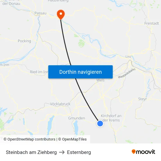 Steinbach am Ziehberg to Esternberg map