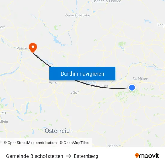 Gemeinde Bischofstetten to Esternberg map