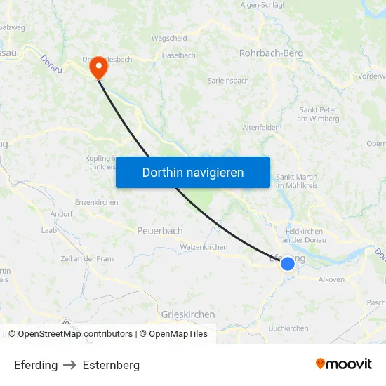 Eferding to Esternberg map