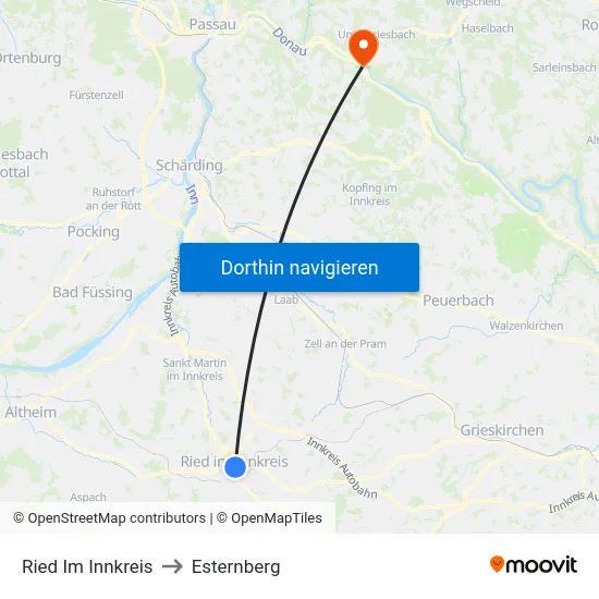 Ried Im Innkreis to Esternberg map