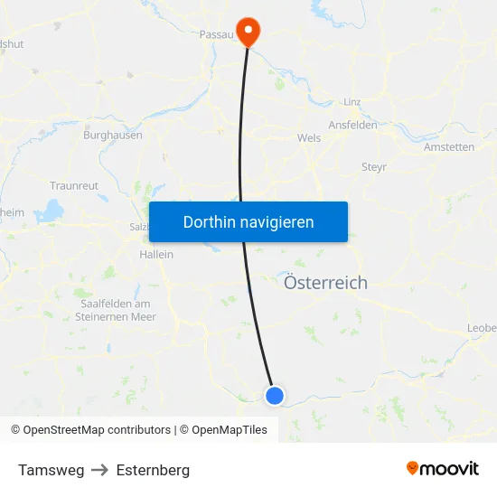 Tamsweg to Esternberg map