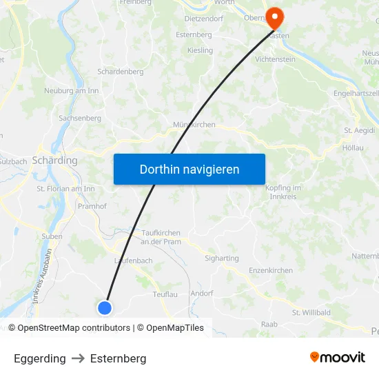 Eggerding to Esternberg map