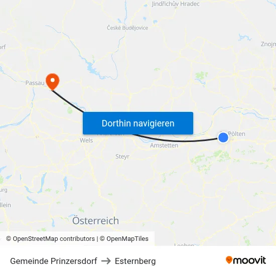 Gemeinde Prinzersdorf to Esternberg map