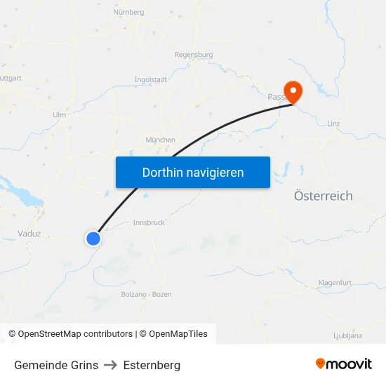 Gemeinde Grins to Esternberg map