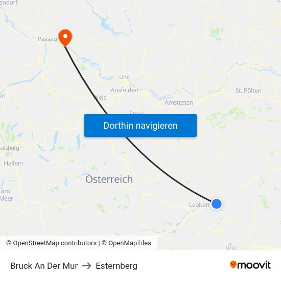 Bruck An Der Mur to Esternberg map