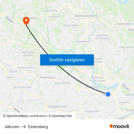 Alkoven to Esternberg map