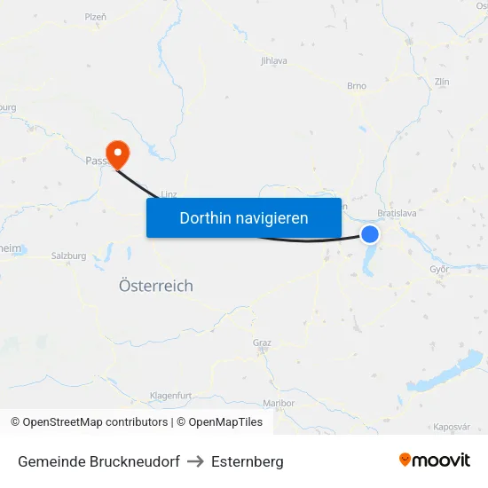 Gemeinde Bruckneudorf to Esternberg map