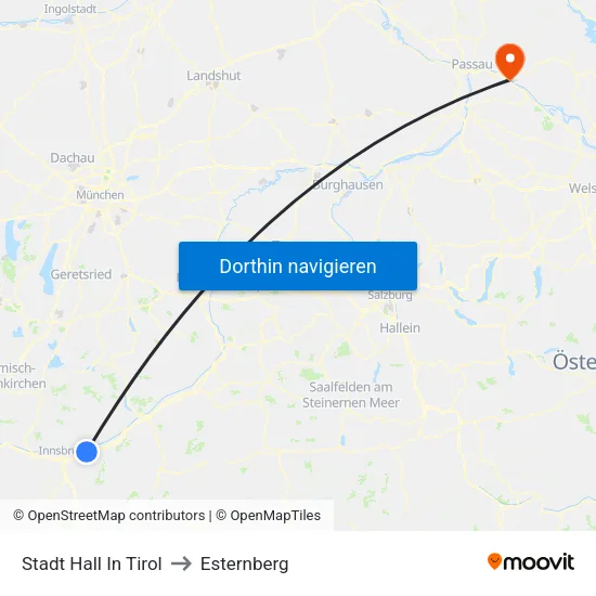 Stadt Hall In Tirol to Esternberg map