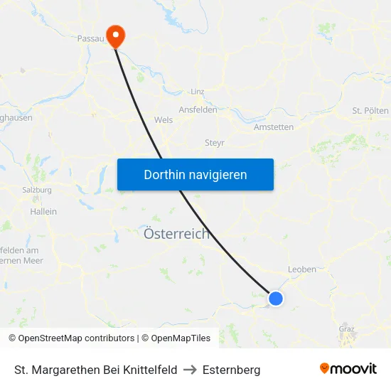 St. Margarethen Bei Knittelfeld to Esternberg map