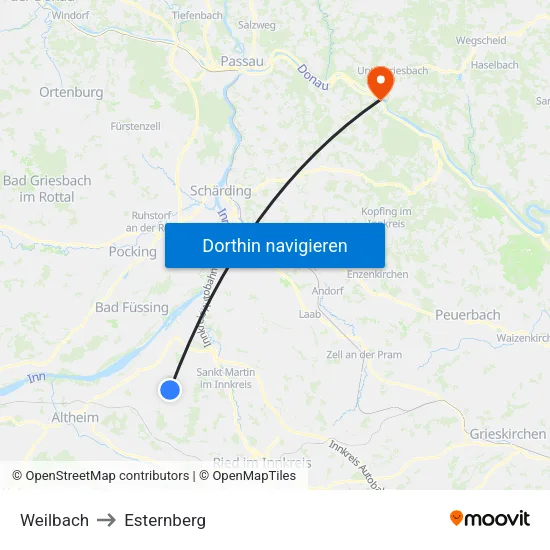 Weilbach to Esternberg map