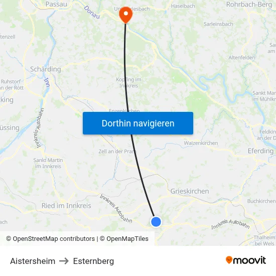 Aistersheim to Esternberg map