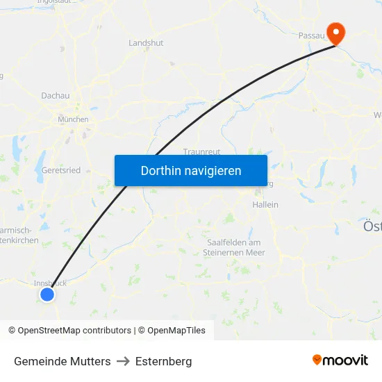 Gemeinde Mutters to Esternberg map