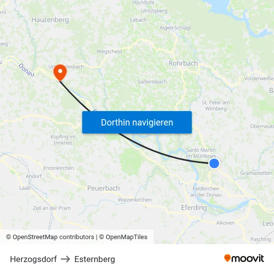 Herzogsdorf to Esternberg map