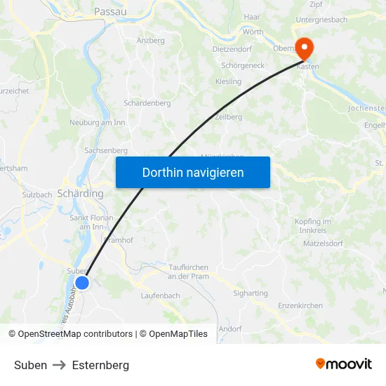 Suben to Esternberg map
