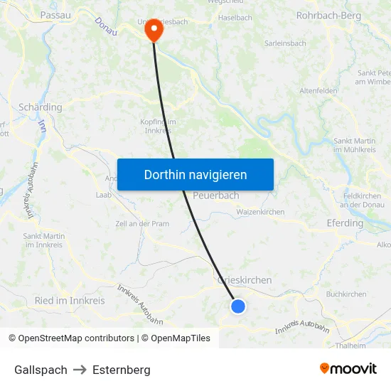 Gallspach to Esternberg map