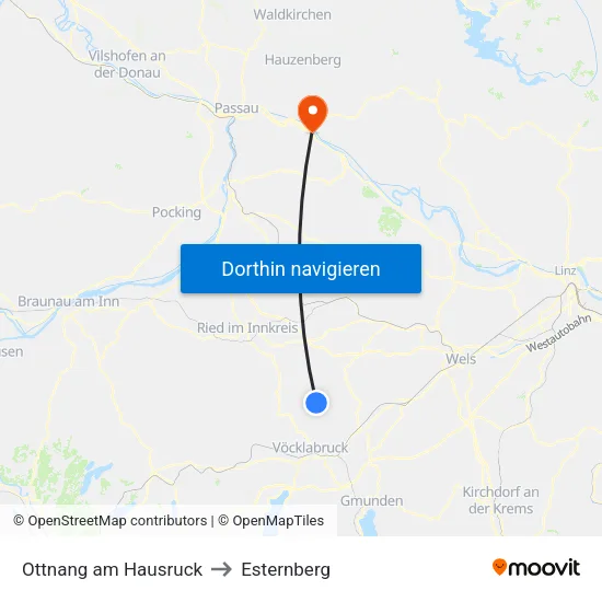 Ottnang am Hausruck to Esternberg map