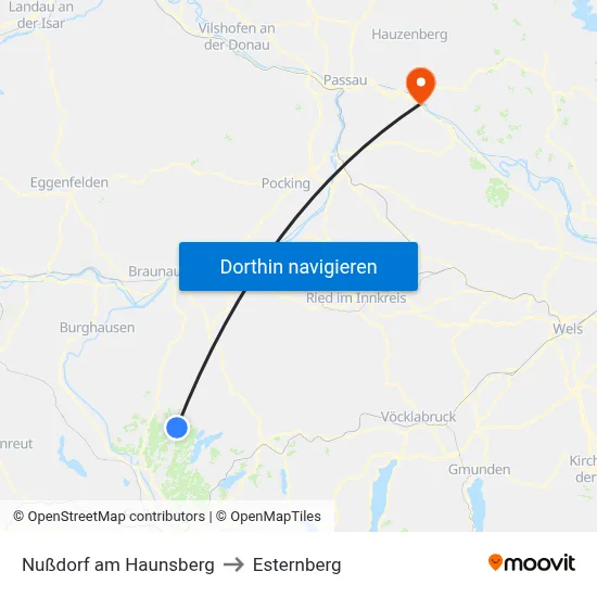 Nußdorf am Haunsberg to Esternberg map