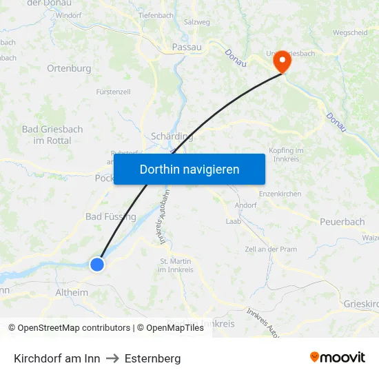 Kirchdorf am Inn to Esternberg map