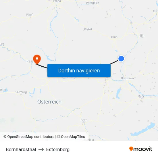 Bernhardsthal to Esternberg map